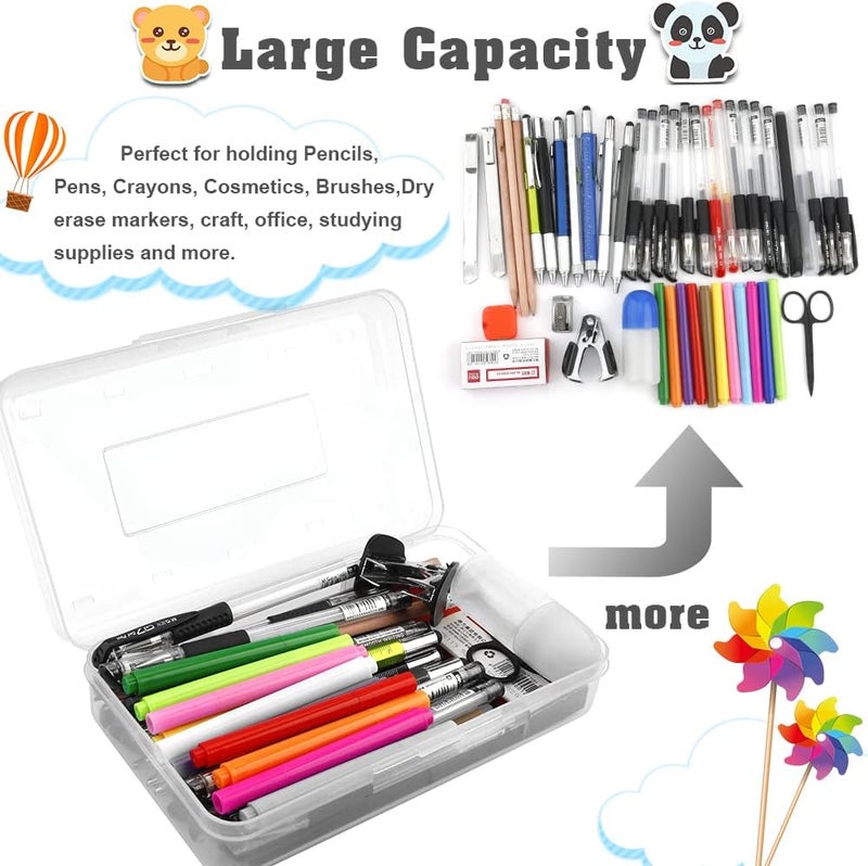 BOEIAC Pencil Box, Large Capacity Pencil Case,1 Pack Plastic Pencil Case Boxes, Clear Crayon Box with Snap-tight Lid Stackable Design, Hard Pencil Case,Supply Boxes for Office Supplies, White - Image 3
